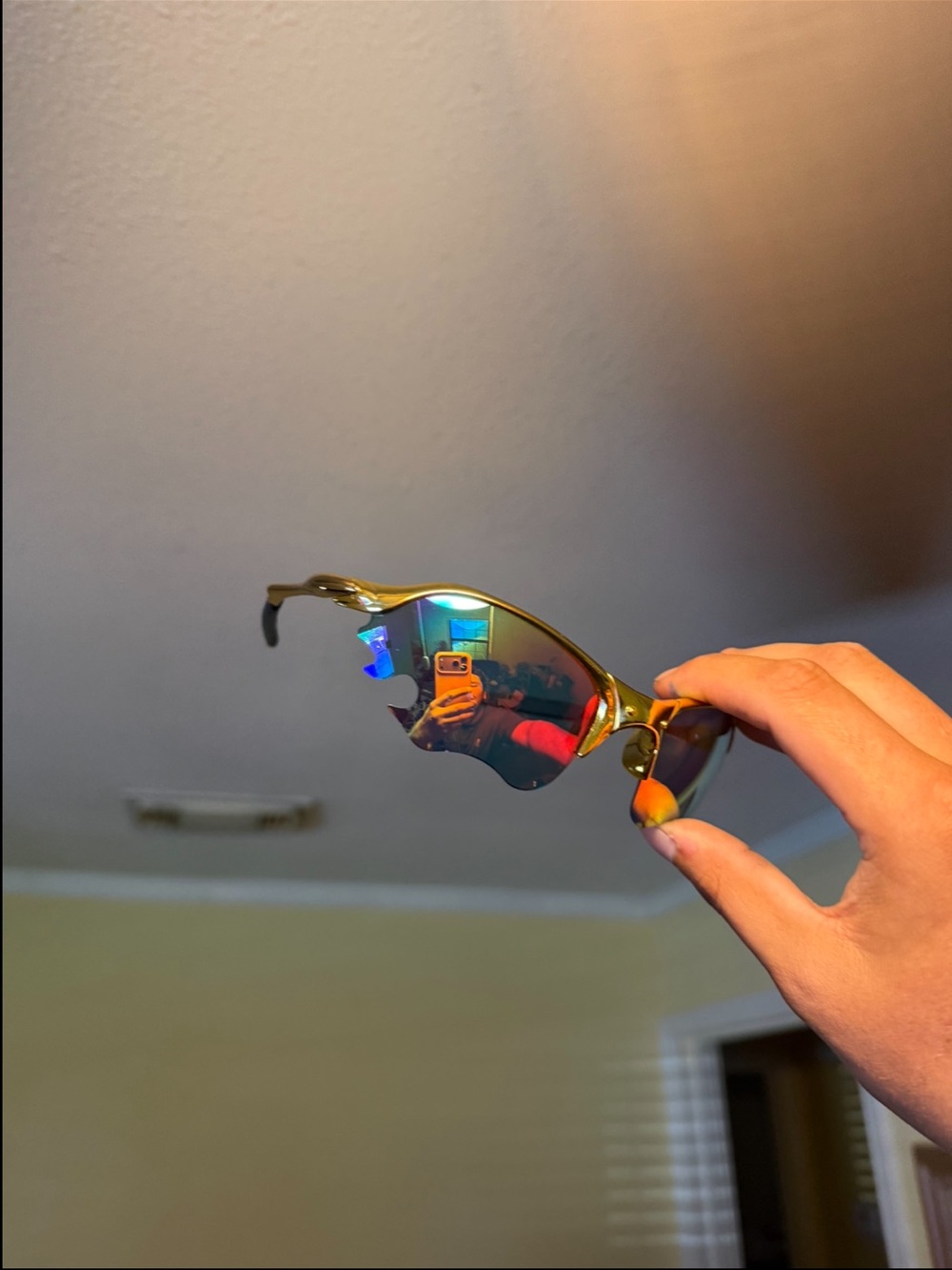 Gold Rim Mirrored Sports Sunglasses - Blue/Green Lens Oakleys
